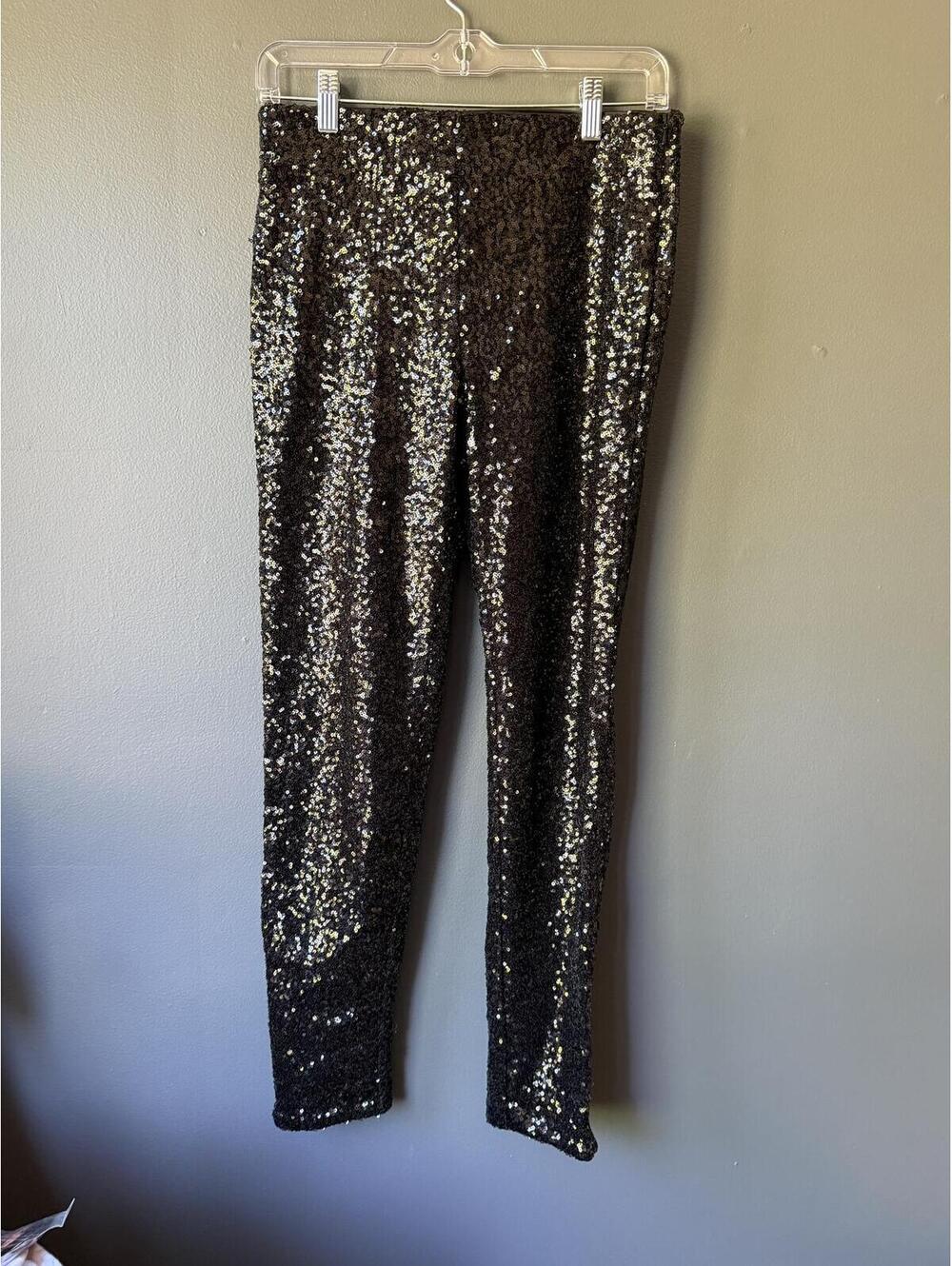 Black Sequin High Waist Pants With Zipper Ankle